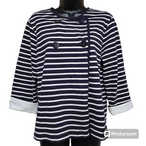 Lands End Women's Striped Cardigan ¾ Length Sleeve Size 10-12